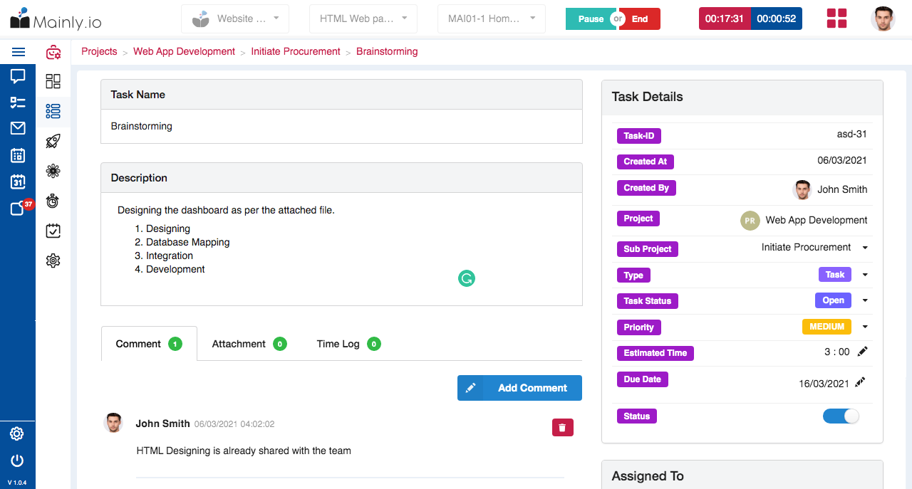Task management screenshot in sales CRM software
